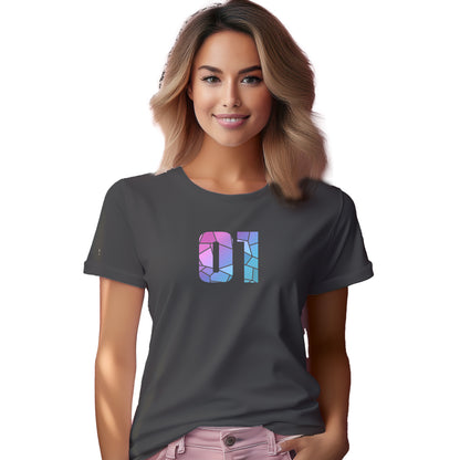 01 Number Women T-Shirt (Charcoal Grey) | Stylish Numeric Graphic Tee