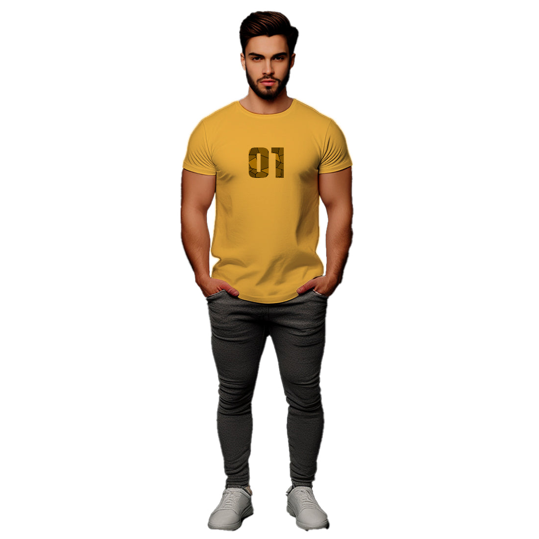 01 Number Men Unisex T-Shirt (Golden Yellow)