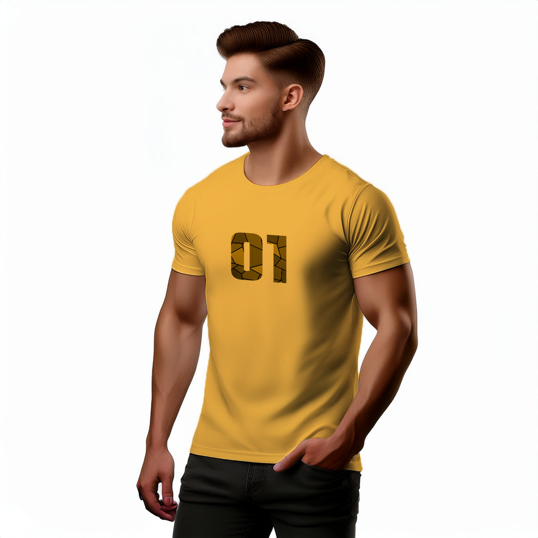 01 Number Men Unisex T-Shirt (Golden Yellow)