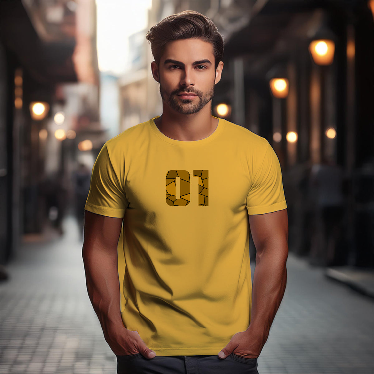 01 Number Men Unisex T-Shirt (Golden Yellow)