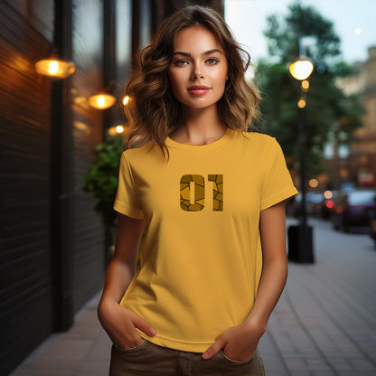 01 Number Women T-Shirt (Golden Yellow) | Stylish Numeric Graphic Tee