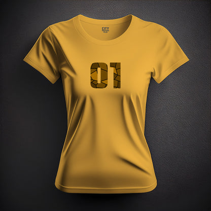 01 Number Women T-Shirt (Golden Yellow) | Stylish Numeric Graphic Tee