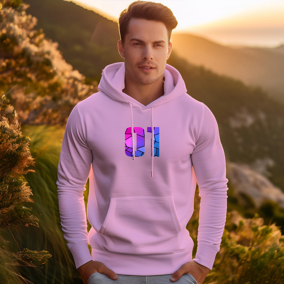 01 Number Unisex Hoodie (Light Pink)