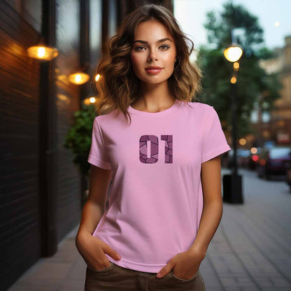 01 Number Women T-Shirt (Light Pink) | Stylish Numeric Graphic Tee