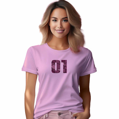 01 Number Women T-Shirt (Light Pink) | Stylish Numeric Graphic Tee