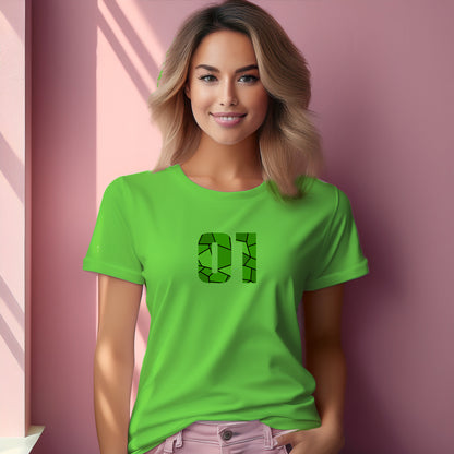 01 Number Women T-Shirt (Liril Green) | Stylish Numeric Graphic Tee