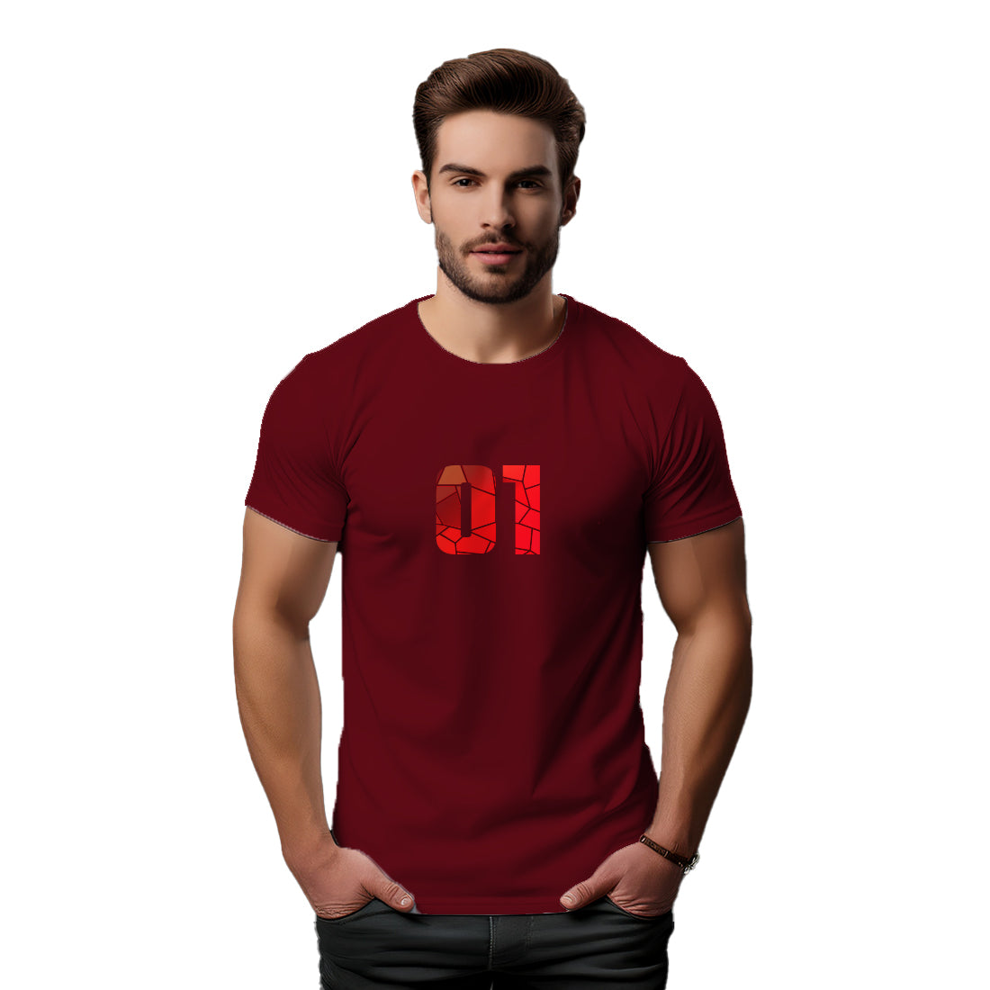 01 Number Men Unisex T-Shirt (Maroon)