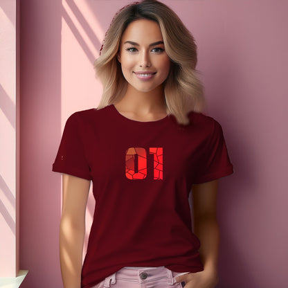 01 Number Women T-Shirt (Maroon) | Stylish Numeric Graphic Tee