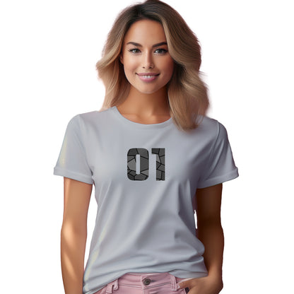 01 Number Women T-Shirt (Melange Grey) | Stylish Numeric Graphic Tee