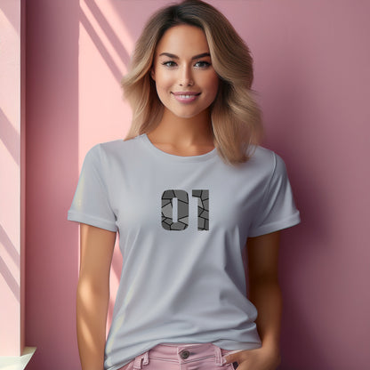 01 Number Women T-Shirt (Melange Grey) | Stylish Numeric Graphic Tee