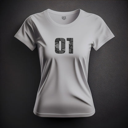 01 Number Women T-Shirt (Melange Grey) | Stylish Numeric Graphic Tee