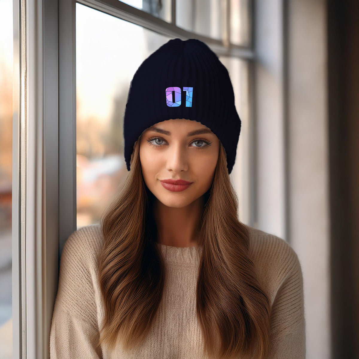 01 Number Cuffed Beanie (Navy)