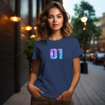 01 Number Women T-Shirt (Navy Blue) | Stylish Numeric Graphic Tee