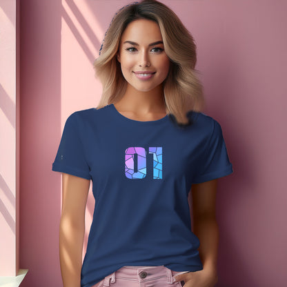 01 Number Women T-Shirt (Navy Blue) | Stylish Numeric Graphic Tee