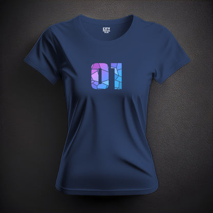 01 Number Women T-Shirt (Navy Blue) | Stylish Numeric Graphic Tee