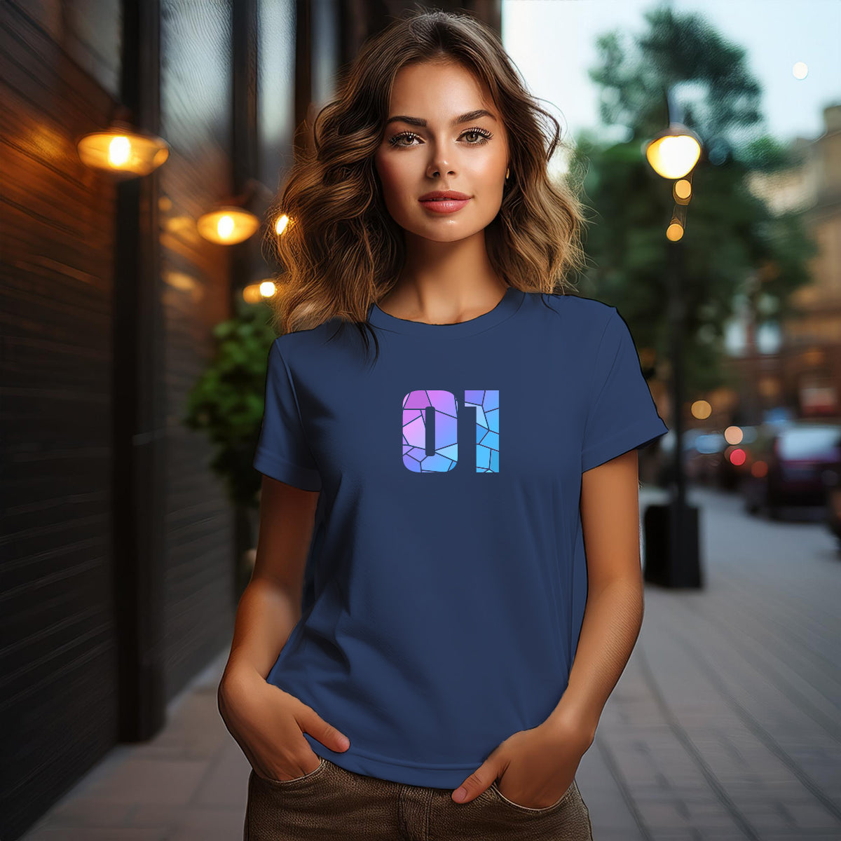 01 Number Women's T-Shirt (Navy Blue)