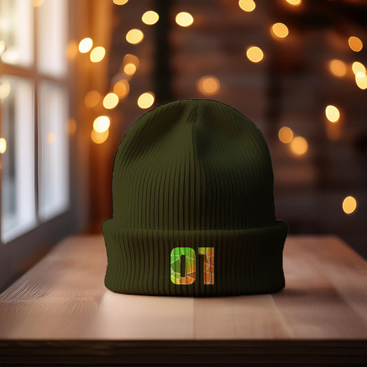 01 Number Cuffed Beanie (Olive)