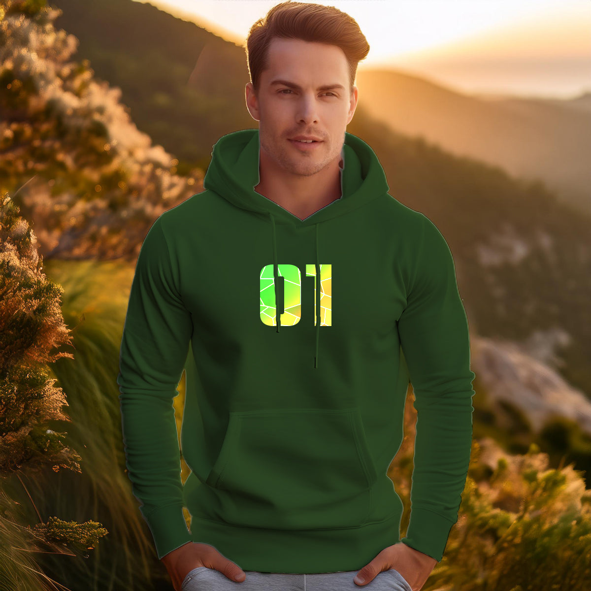 01 Number Unisex Hoodie (Olive Green)