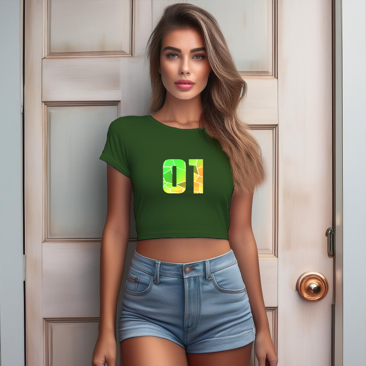 01 Number Women Crop Top (Olive Green)