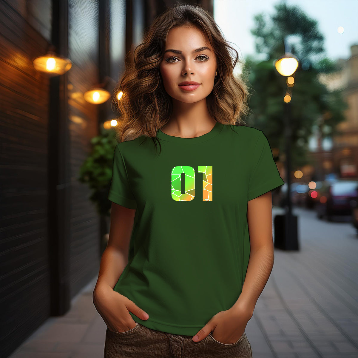 01 Number Women's T-Shirt (Olive Green)