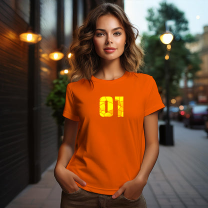 01 Number Women T-Shirt (Orange) | Stylish Numeric Graphic Tee