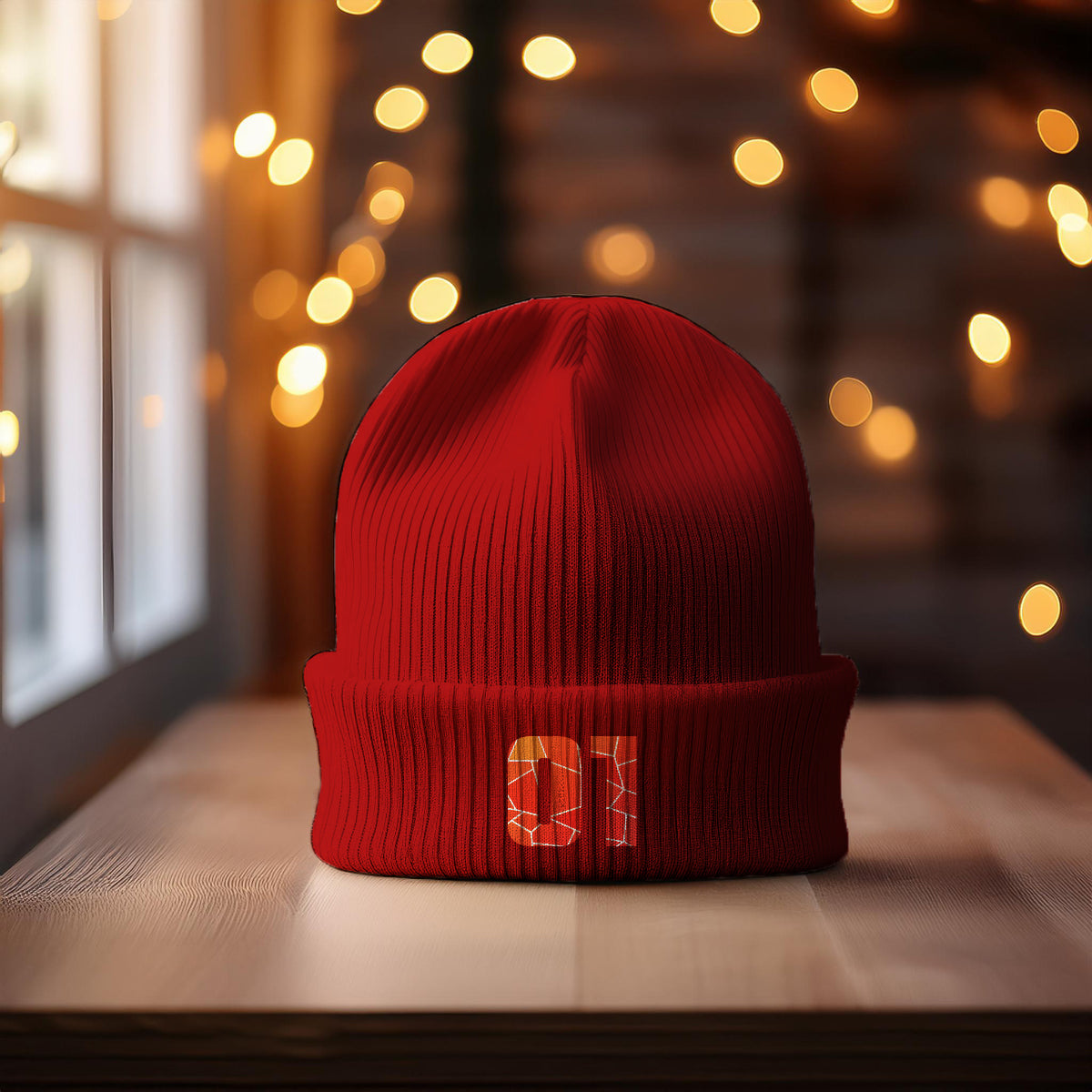 01 Number Cuffed Beanie (Red)