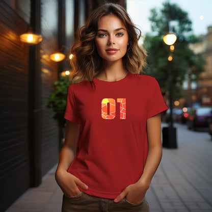 01 Number Women T-Shirt (Red) | Stylish Numeric Graphic Tee