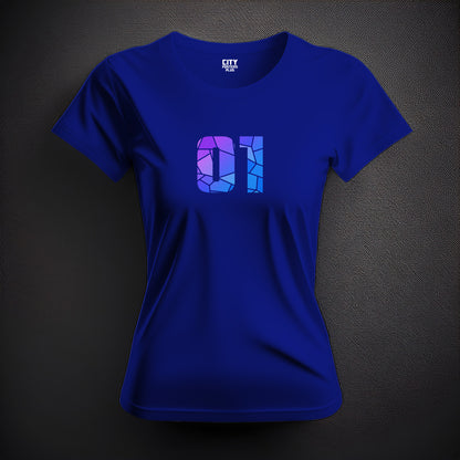 01 Number Women T-Shirt (Royal Blue) | Stylish Numeric Graphic Tee