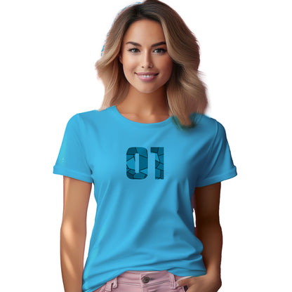 01 Number Women T-Shirt (Sky Blue) | Stylish Numeric Graphic Tee