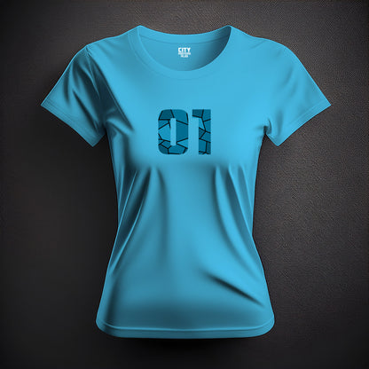 01 Number Women T-Shirt (Sky Blue) | Stylish Numeric Graphic Tee