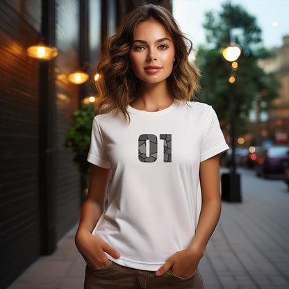 01 Number Women T-Shirt (White) | Stylish Numeric Graphic Tee