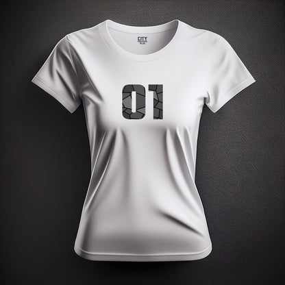 01 Number Women T-Shirt (White) | Stylish Numeric Graphic Tee
