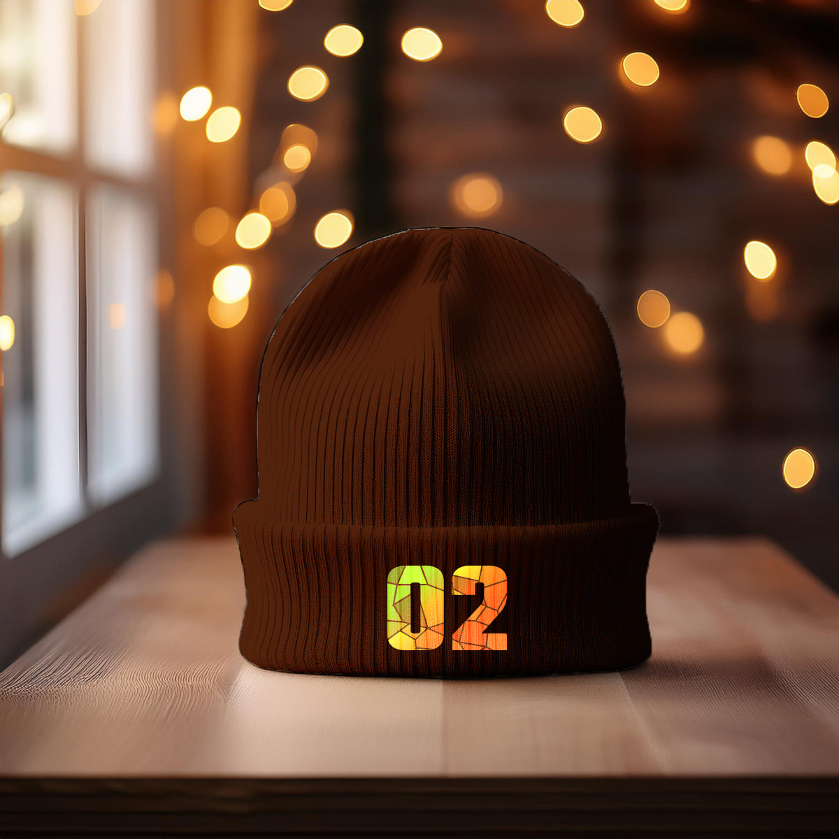 02 Number Cuffed Beanie (Brown)