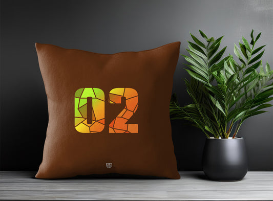 02 Number Pillow Case and Pillow Throw (Brown)