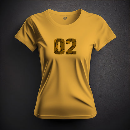 02 Number Women T-Shirt (Golden Yellow) | Stylish Numeric Graphic Tee
