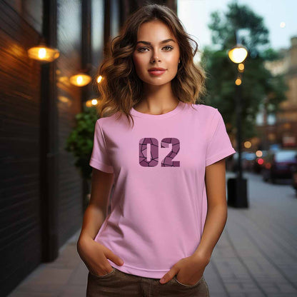02 Number Women T-Shirt (Light Pink) | Stylish Numeric Graphic Tee