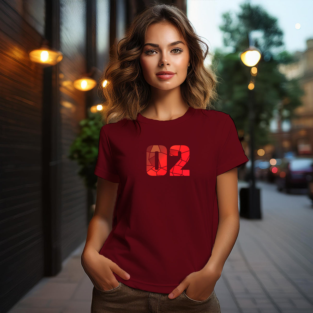 02 Number Women T-Shirt (Maroon)