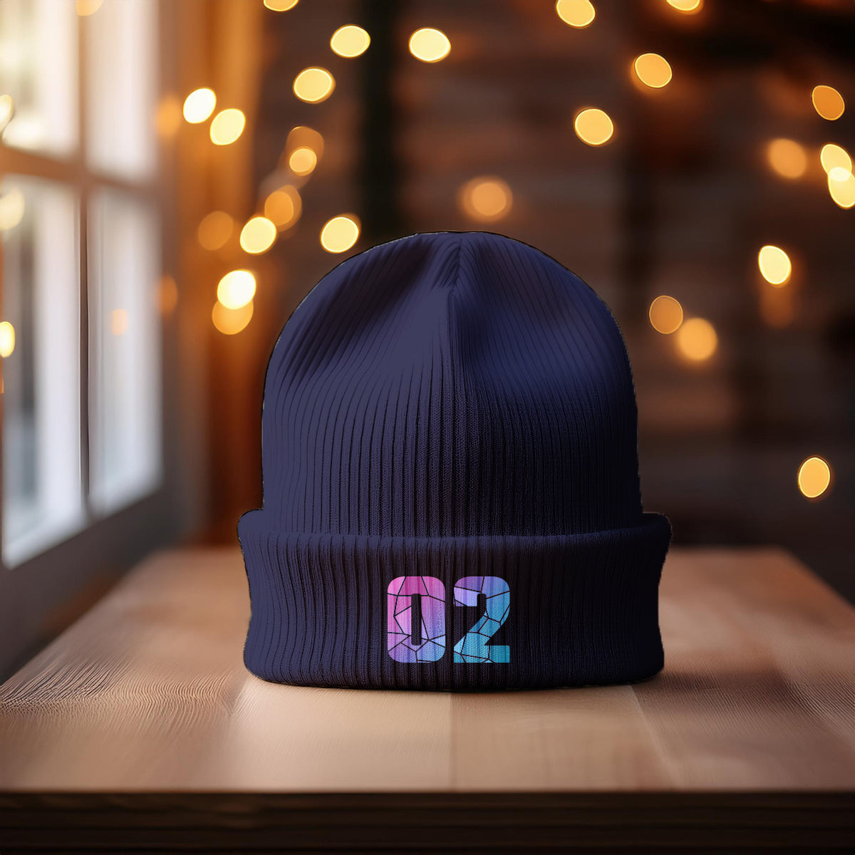 02 Number Cuffed Beanie (Navy)