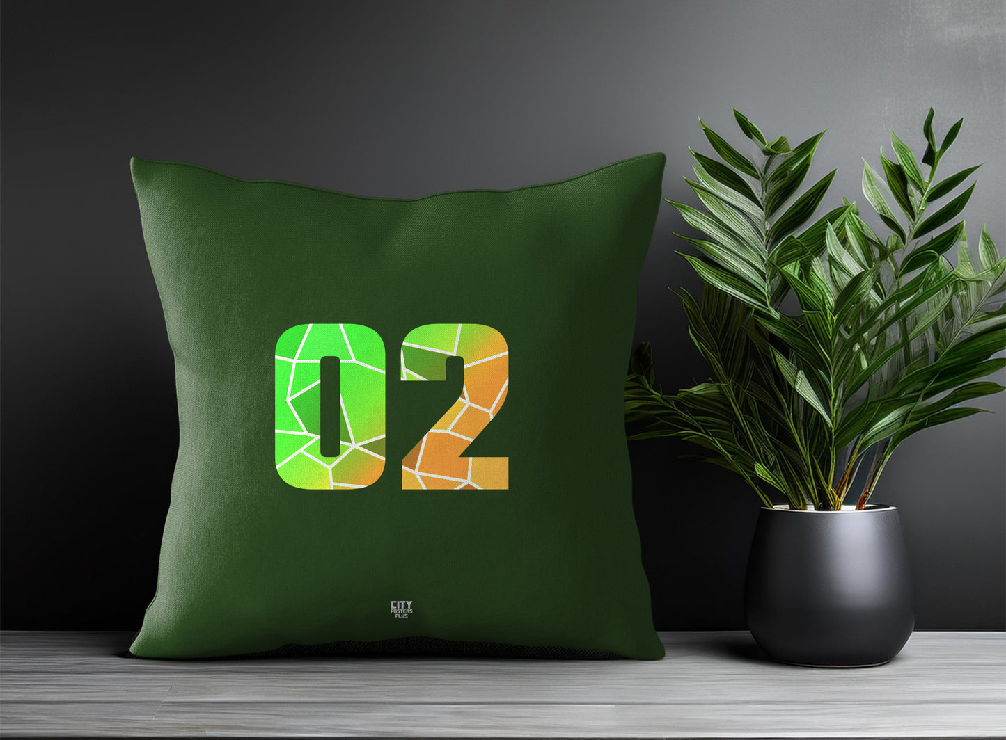 02 Number Pillow Case and Pillow Throw (Olive Green)