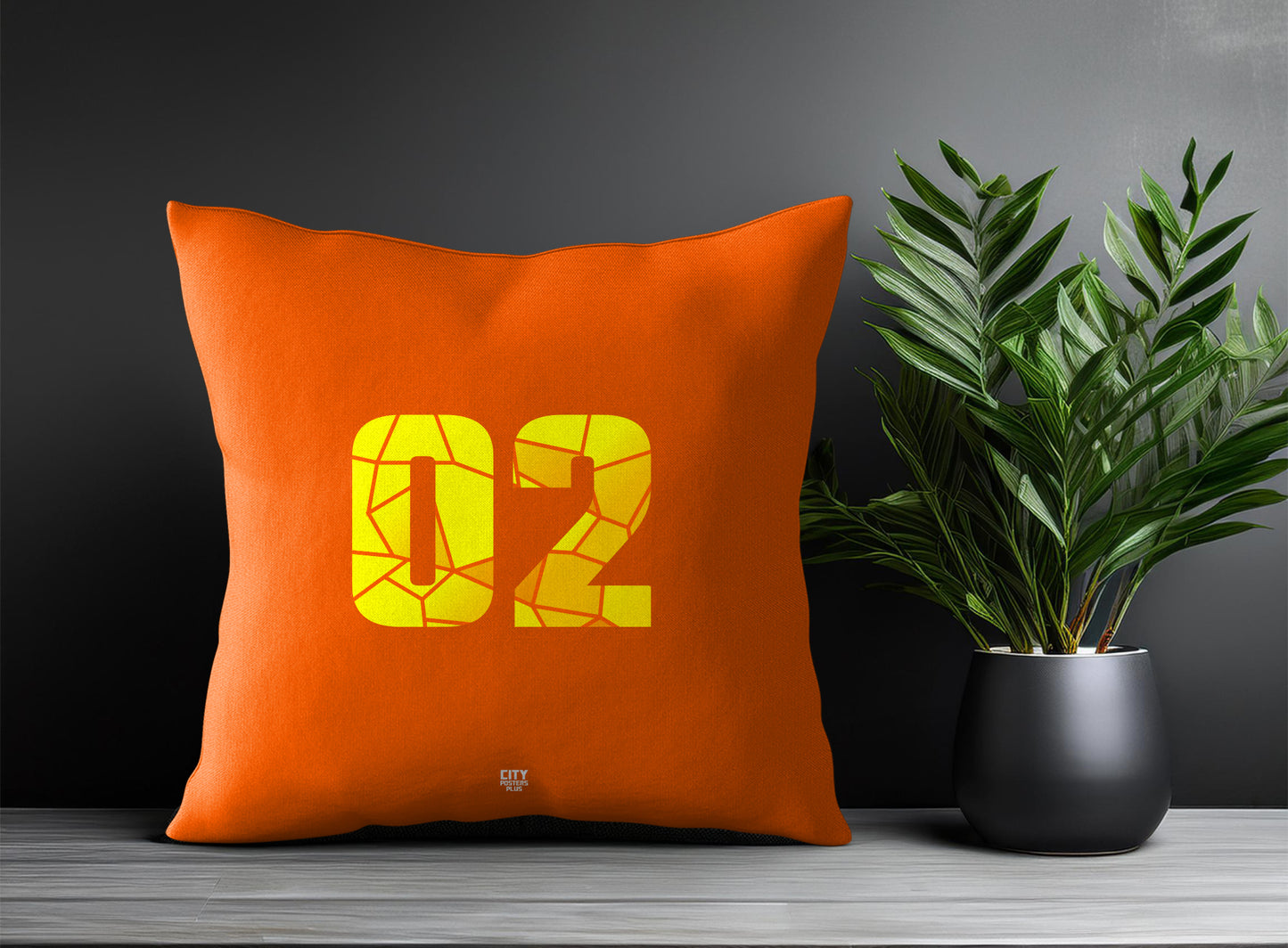 02 Number Pillow Case and Pillow Throw (Orange)