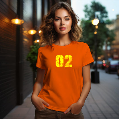 02 Number Women T-Shirt (Orange) | Stylish Numeric Graphic Tee