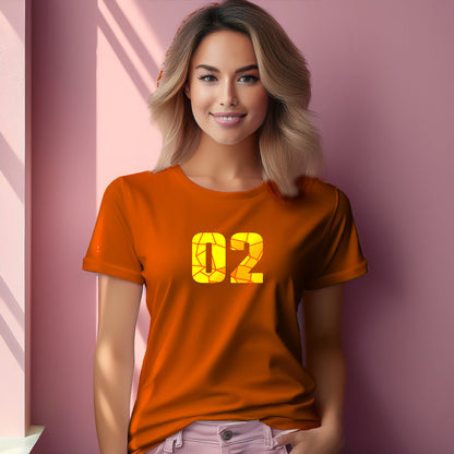 02 Number Women T-Shirt (Orange) | Stylish Numeric Graphic Tee
