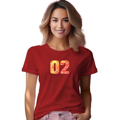 02 Number Women T-Shirt (Red) | Stylish Numeric Graphic Tee