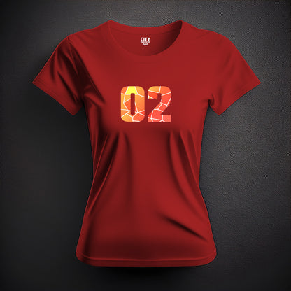 02 Number Women T-Shirt (Red) | Stylish Numeric Graphic Tee
