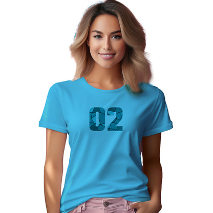 02 Number Women T-Shirt (Sky Blue) | Stylish Numeric Graphic Tee