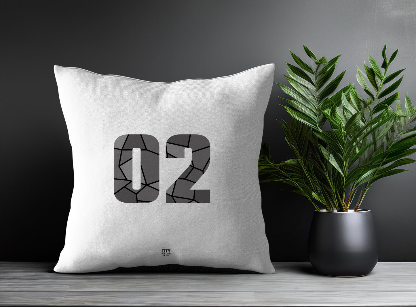 02 Number Pillow Case and Pillow Throw (White)