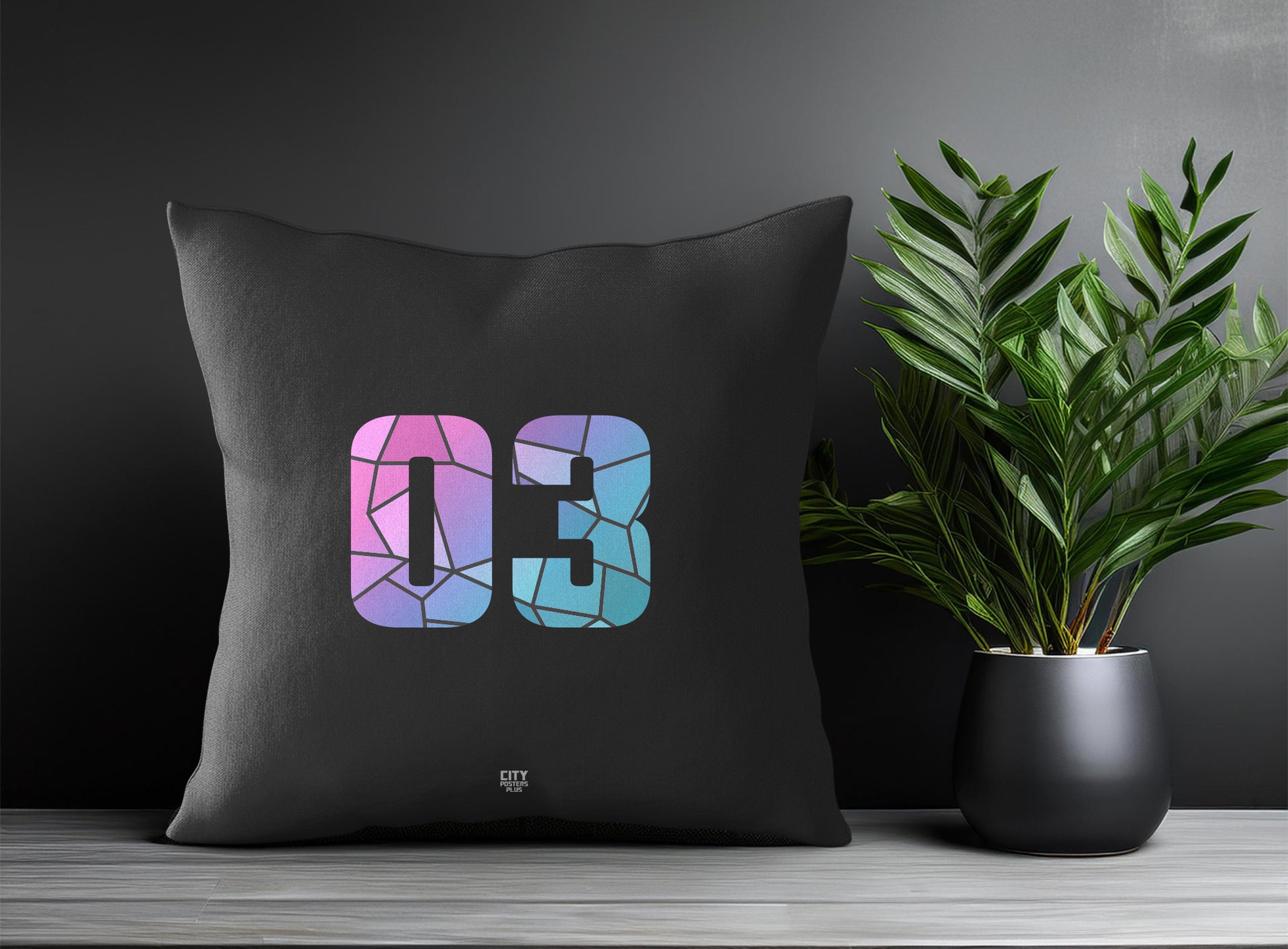 03 Number Pillow Case and Pillow Throw (Charcoal Grey)