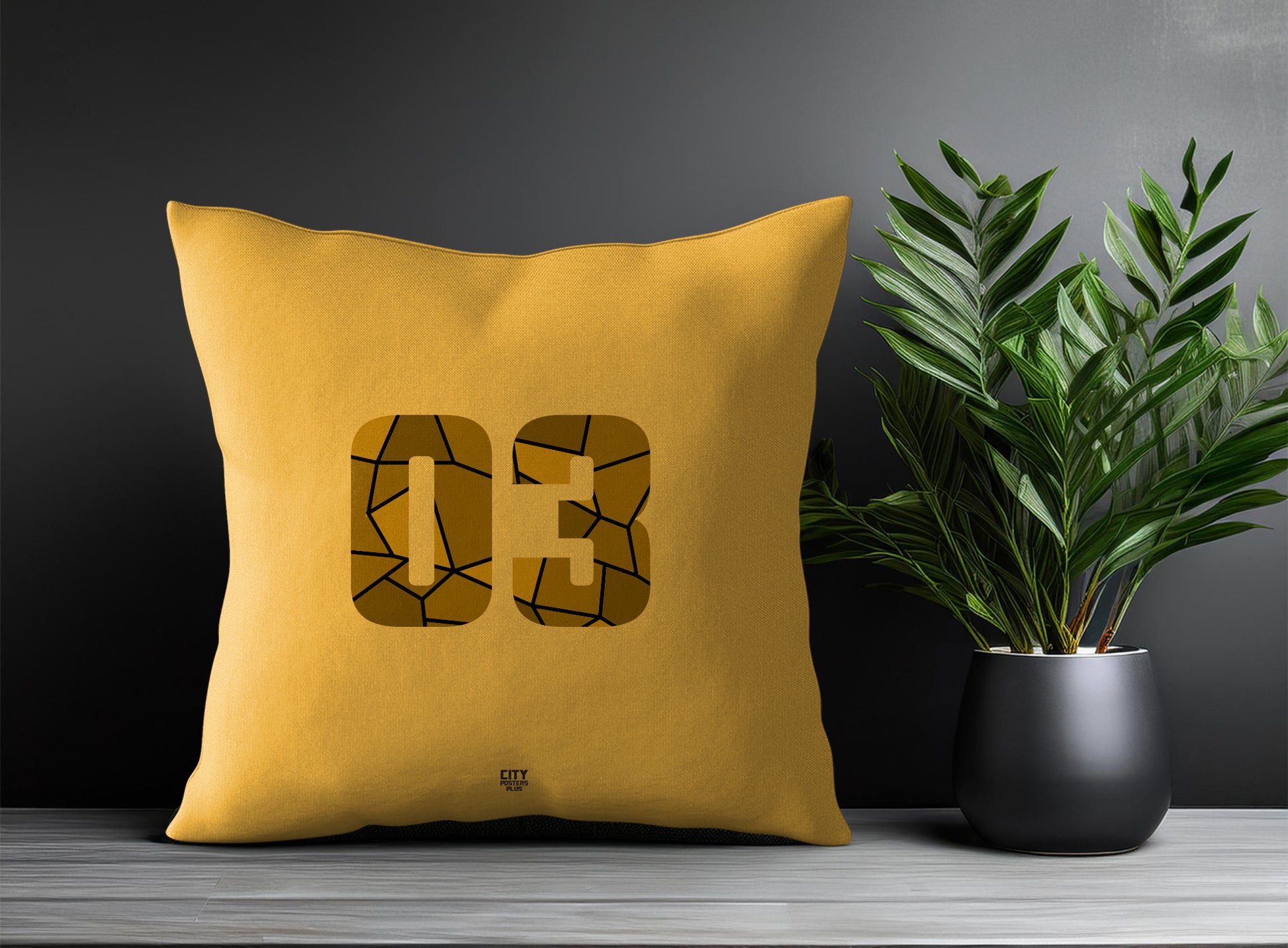 03 Number Pillow Case and Pillow Throw (Golden Yellow)