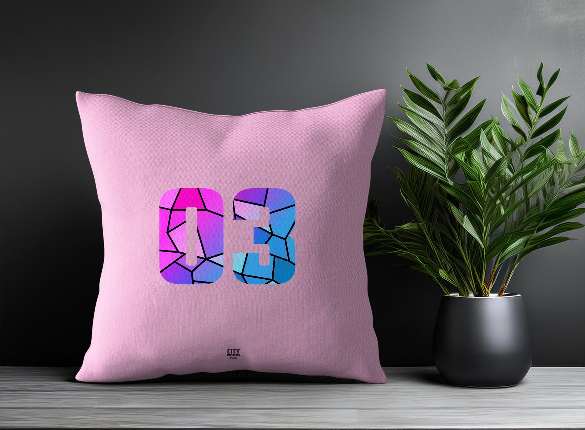 03 Number Pillow Case and Pillow Throw (Light Pink)