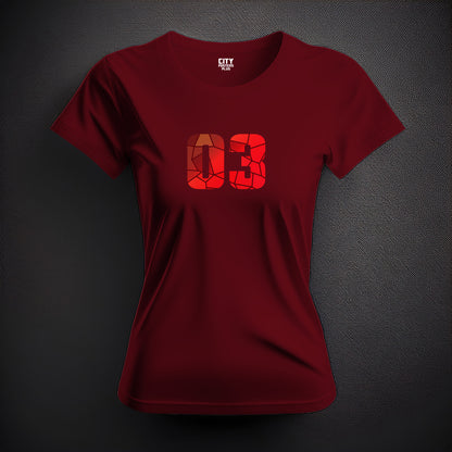 03 Number Women T-Shirt (Maroon) | Stylish Numeric Graphic Tee